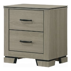 Anna Nightstand with 2 Drawers- Weathered Gray Wood- Black Metal Accents