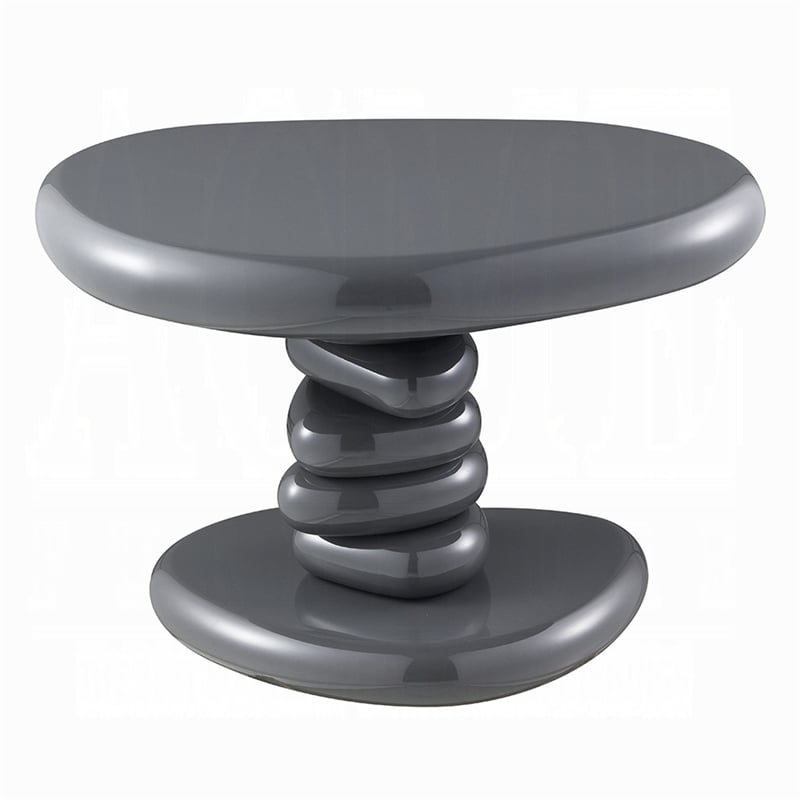 Fory End Table- 22 Inch Asymmetric Stacked Pebble Base- High Gloss Gray