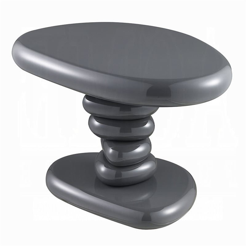 Fory End Table- 22 Inch Asymmetric Stacked Pebble Base- High Gloss Gray