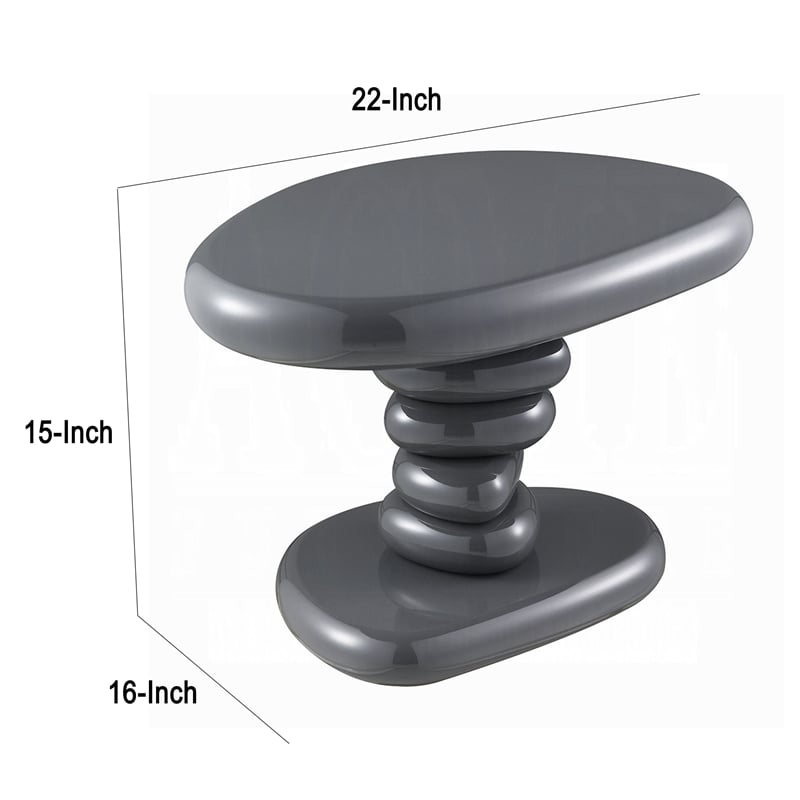 Fory End Table- 22 Inch Asymmetric Stacked Pebble Base- High Gloss Gray