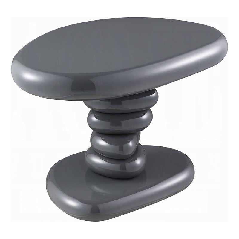 Fory End Table- 22 Inch Asymmetric Stacked Pebble Base- High Gloss Gray