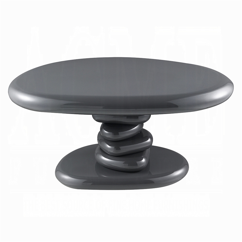Fory End Table- 30 Inch Asymmetric Stacked Pebble Base- High Gloss Gray