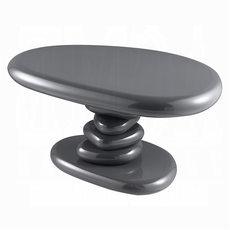 Fory End Table- 30 Inch Asymmetric Stacked Pebble Base- High Gloss Gray