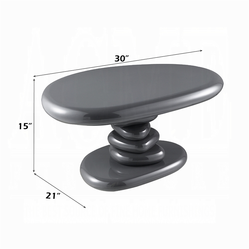 Fory End Table- 30 Inch Asymmetric Stacked Pebble Base- High Gloss Gray