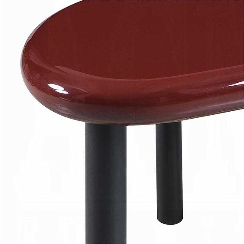 Endy End Table- 21 Inch Asymmetric Red High Gloss- 3 Round Metal Legs