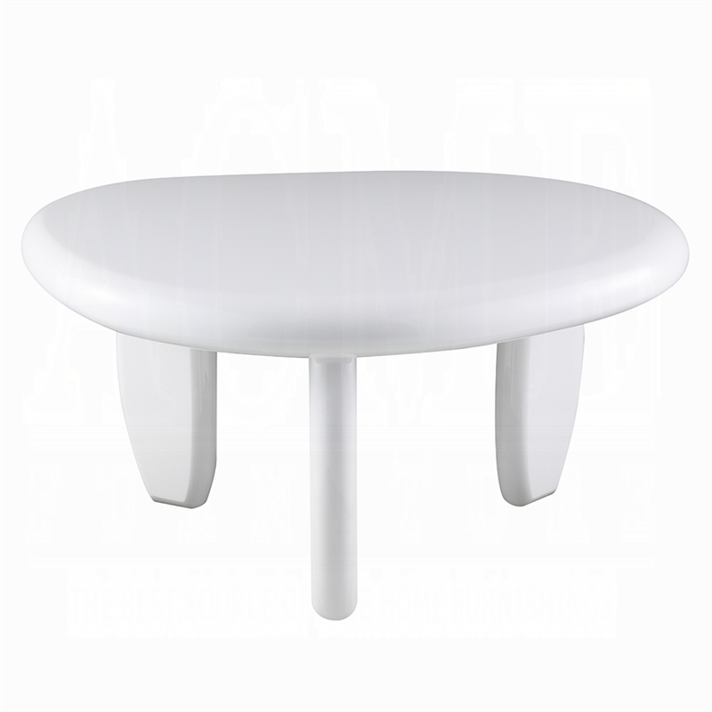 Vayu End Table- 30 Inch Asymmetric- Tri Pebble Legs- High Gloss White