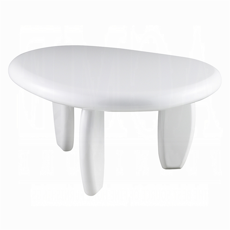 Vayu End Table- 30 Inch Asymmetric- Tri Pebble Legs- High Gloss White
