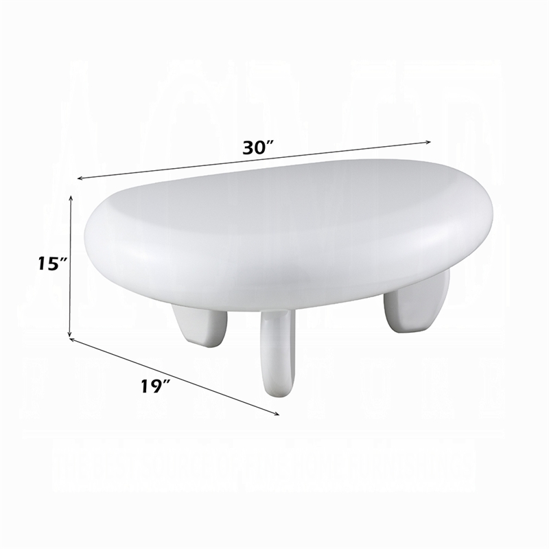 Vayu End Table- 30 Inch Asymmetric- Tri Pebble Legs- High Gloss White