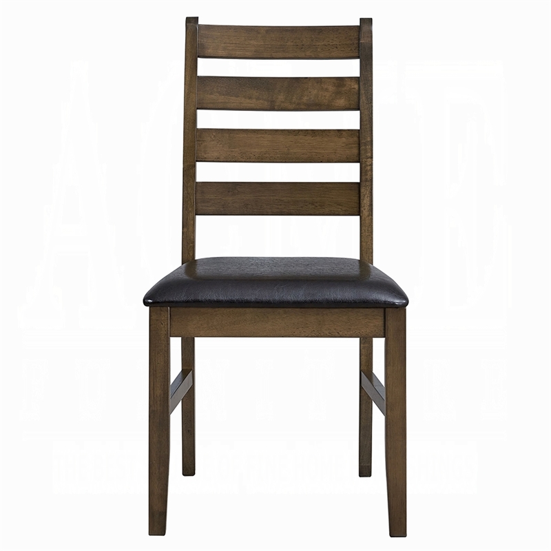 Dexy Dining Side Chair Set of 2- Ladderback- Walnut Brown Faux Leather