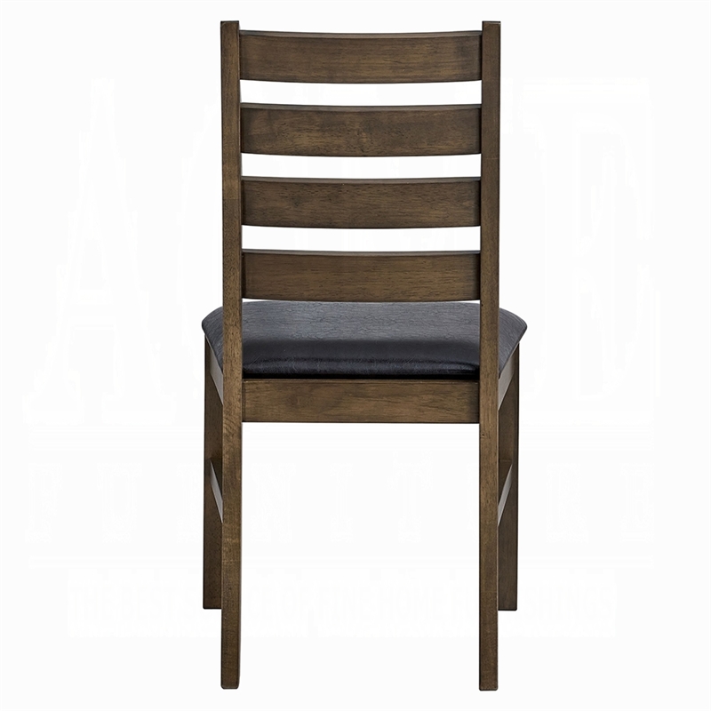 Dexy Dining Side Chair Set of 2- Ladderback- Walnut Brown Faux Leather