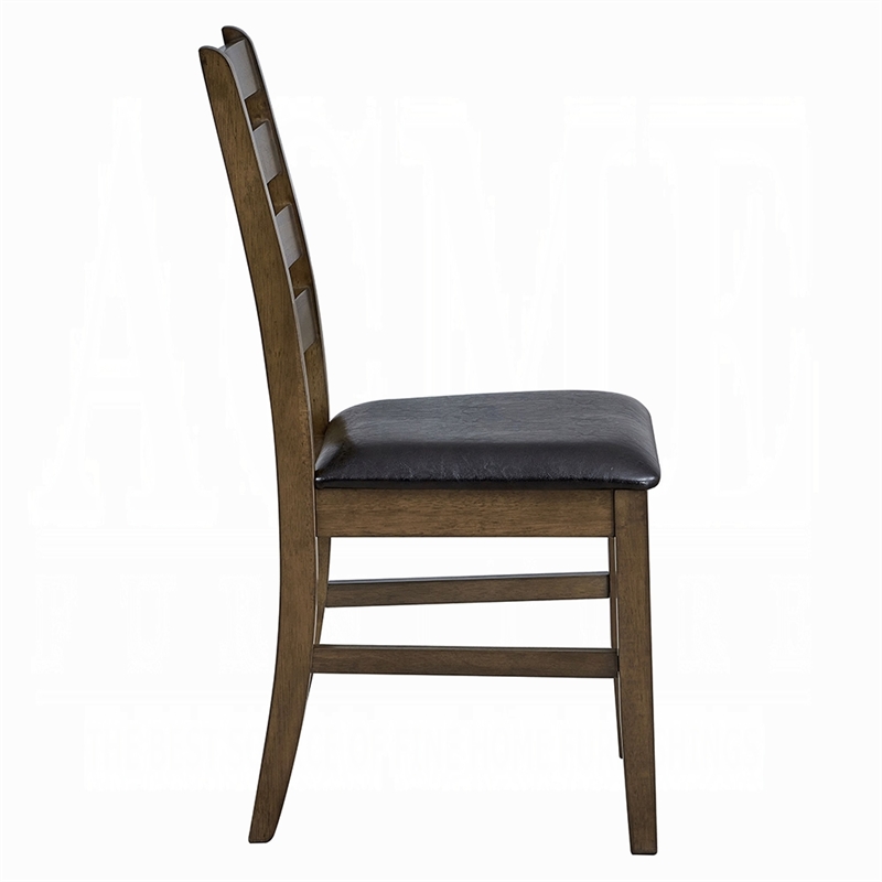 Dexy Dining Side Chair Set of 2- Ladderback- Walnut Brown Faux Leather