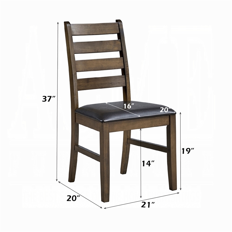Dexy Dining Side Chair Set of 2- Ladderback- Walnut Brown Faux Leather