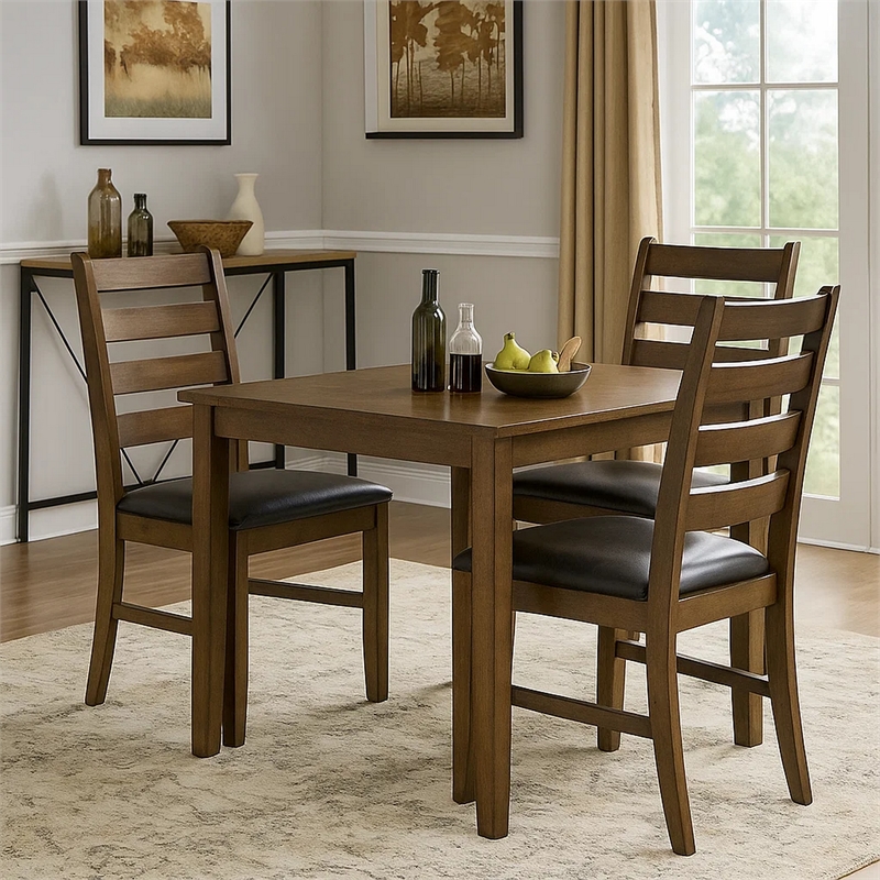 Dexy Dining Side Chair Set of 2- Ladderback- Walnut Brown Faux Leather