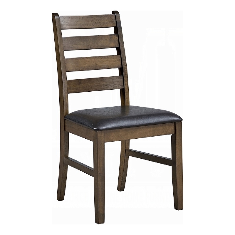 Dexy Dining Side Chair Set of 2- Ladderback- Walnut Brown Faux Leather