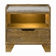 Gary Nightstand with LED- 1 Drawer and Open Cubby- Farmhouse Aspen Brown