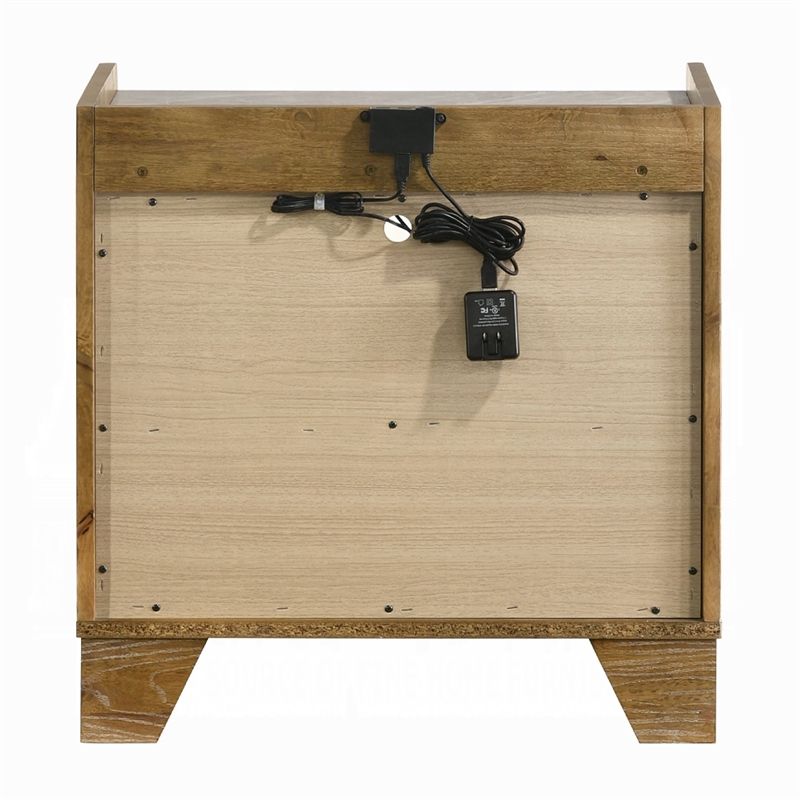 Gary Nightstand with LED- 1 Drawer and Open Cubby- Farmhouse Aspen Brown
