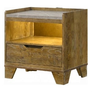 Gary Nightstand with LED- 1 Drawer and Open Cubby- Farmhouse Aspen Brown
