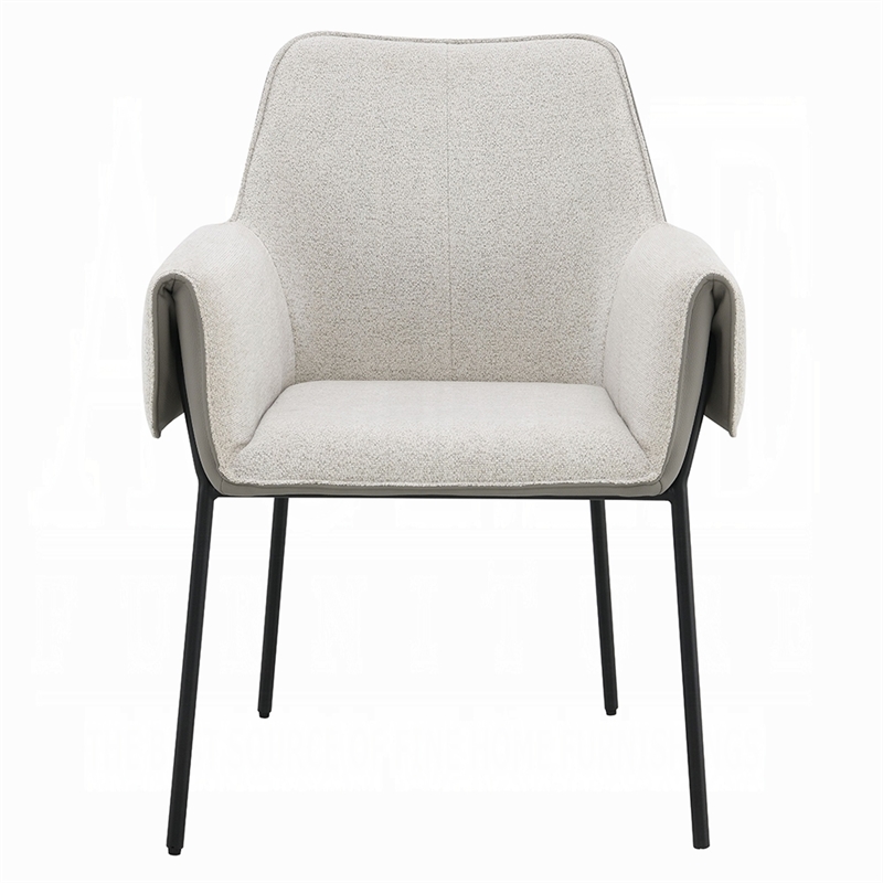 Jory Armchair Set of 2- Beige Chenille- Slim Black Metal Legs