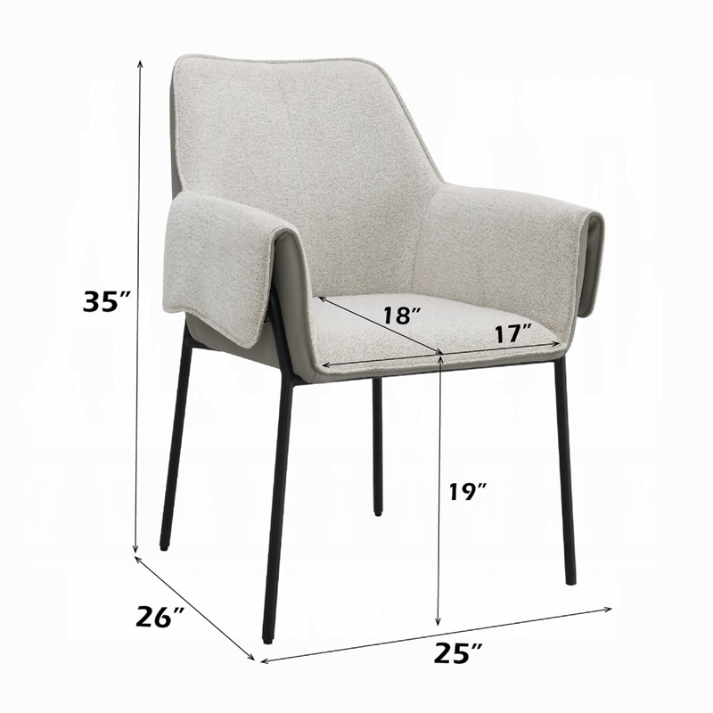 Jory Armchair Set of 2- Beige Chenille- Slim Black Metal Legs