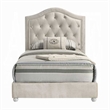 Rex Full Size Bed with Storage and Beige Button Tufted Arched Headboard
