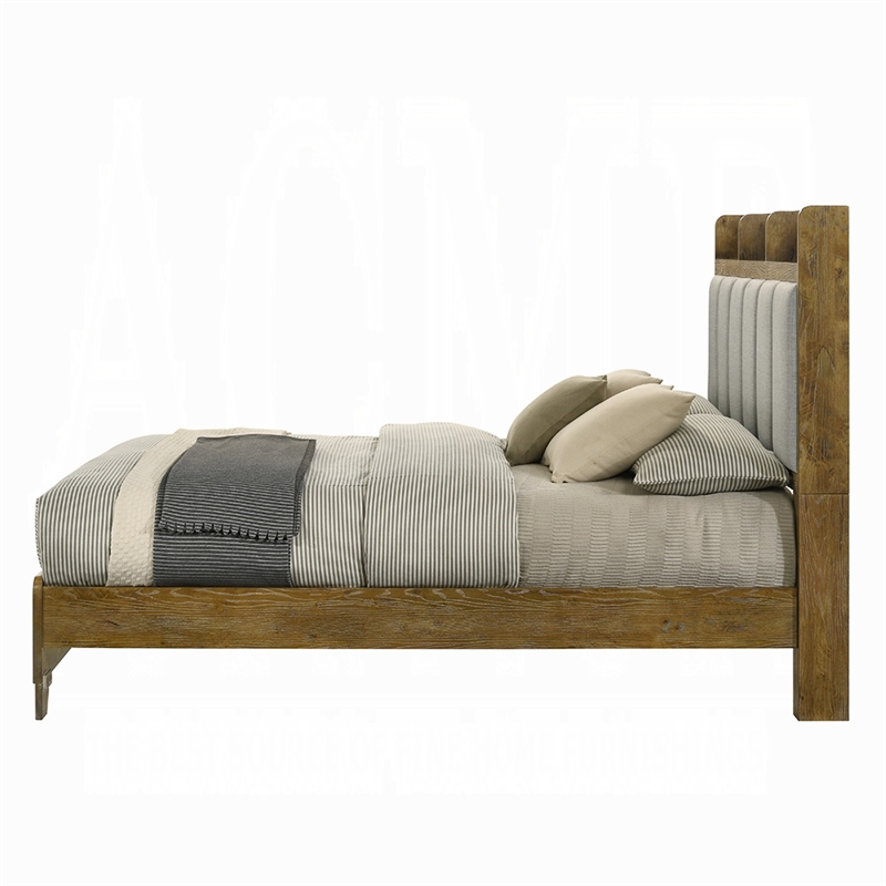 Gary King Size Bed with Tufted Headboard and USB Ports- Aspen Brown Wood