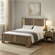 Leky Queen Bed- LED Headboard- Fluted Patterns- Antique Oak Brown Wood