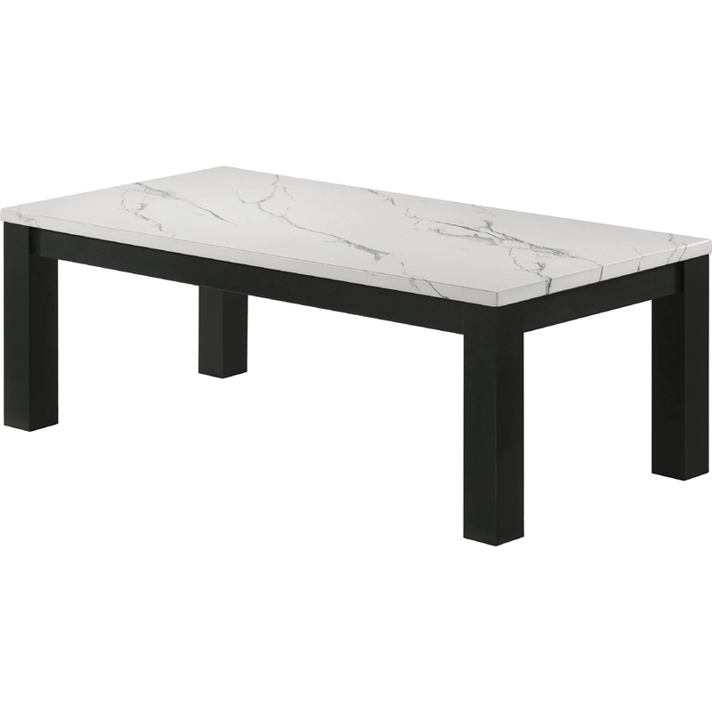 Evie 3pc Coffee and End Table Set- White Faux Marble Top- Black