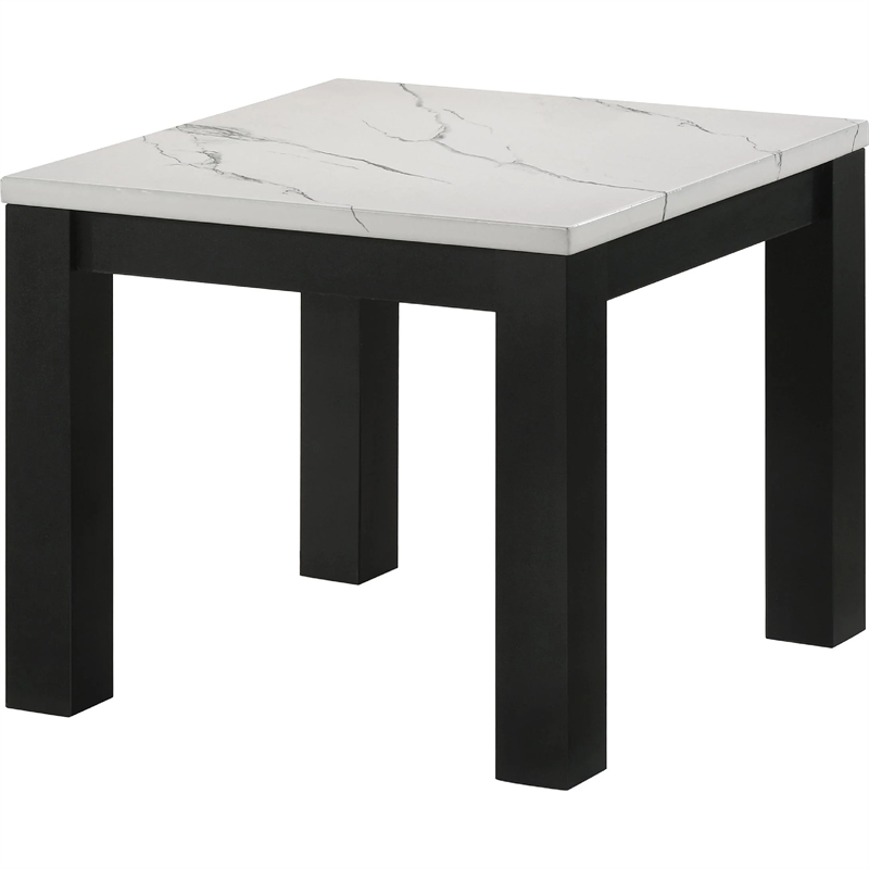 Evie 3pc Coffee and End Table Set- White Faux Marble Top- Black