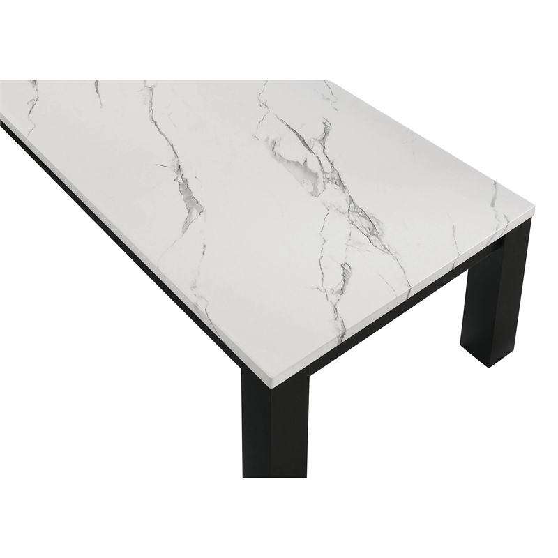 Evie 3pc Coffee and End Table Set- White Faux Marble Top- Black