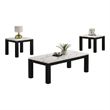 Evie 3pc Coffee and End Table Set- White Faux Marble Top- Black
