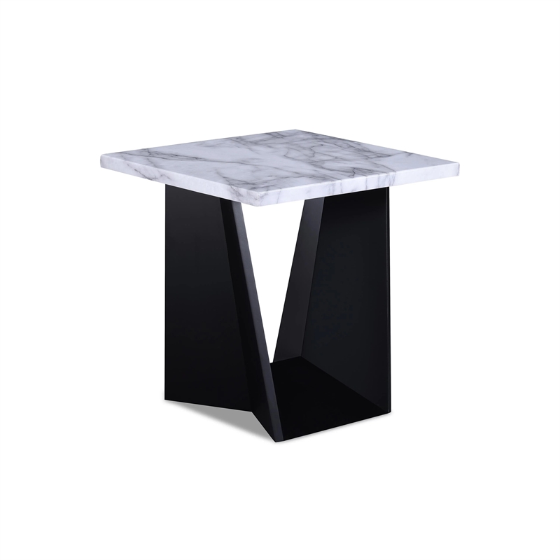 Ady 3pc Coffee and End Table Set- Rectangular White Faux Marble Top- Black