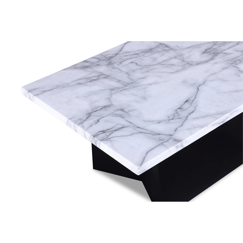 Ady 3pc Coffee and End Table Set- Rectangular White Faux Marble Top- Black