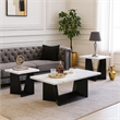 Ady 3pc Coffee and End Table Set- Rectangular White Faux Marble Top- Black