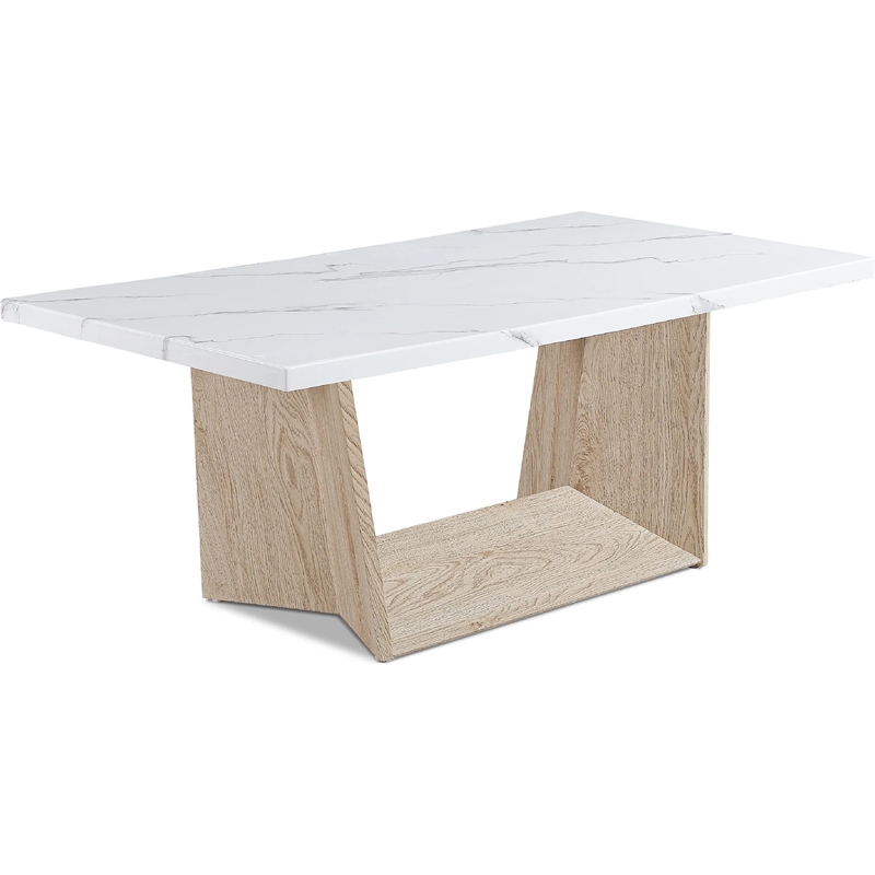 Ady 3pc Coffee and End Table Set- Rectangular Faux Marble Top- White Oak Base