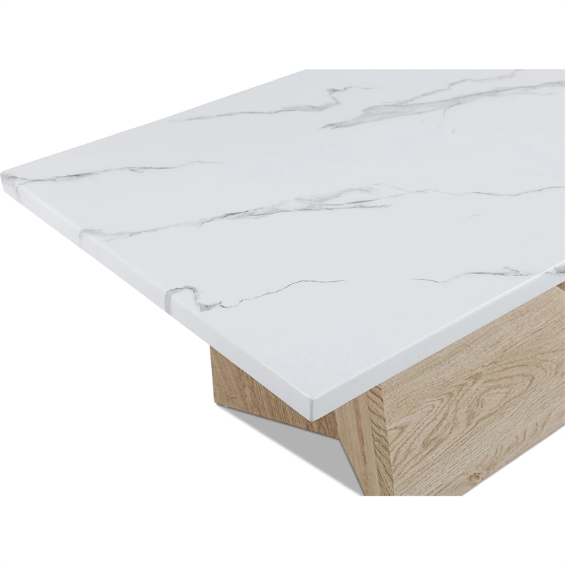 Ady 3pc Coffee and End Table Set- Rectangular Faux Marble Top- White Oak Base