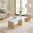 Ady 3pc Coffee and End Table Set- Rectangular Faux Marble Top- White Oak Base