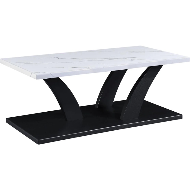 Zen 3pc Coffee and End Table Set- White Faux Marble- Black Legs