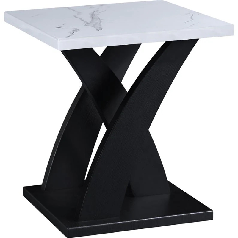 Zen 3pc Coffee and End Table Set- White Faux Marble- Black Legs