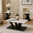 Zen 3pc Coffee and End Table Set- White Faux Marble- Black Legs