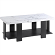 Bexy 3pc Coffee and End Table Set- White Faux Marble Top- Black Shelf