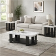 Bexy 3pc Coffee and End Table Set- White Faux Marble Top- Black Shelf