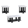 Bexy 3pc Coffee and End Table Set- White Faux Marble Top- Black Shelf
