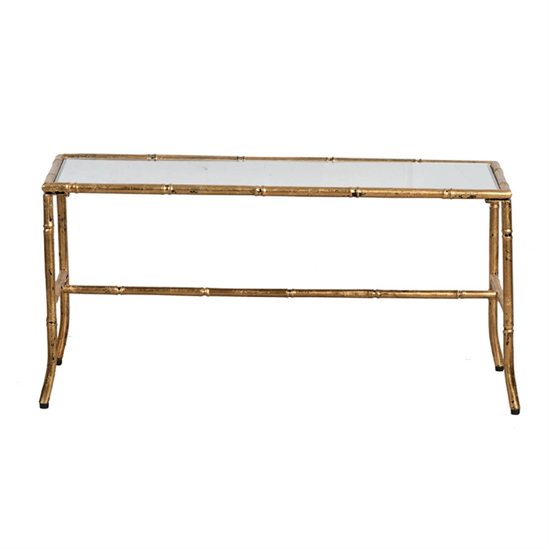 Coffee Table-36 Inch Rectangular Mirror Top-Antique Gold Iron Frame