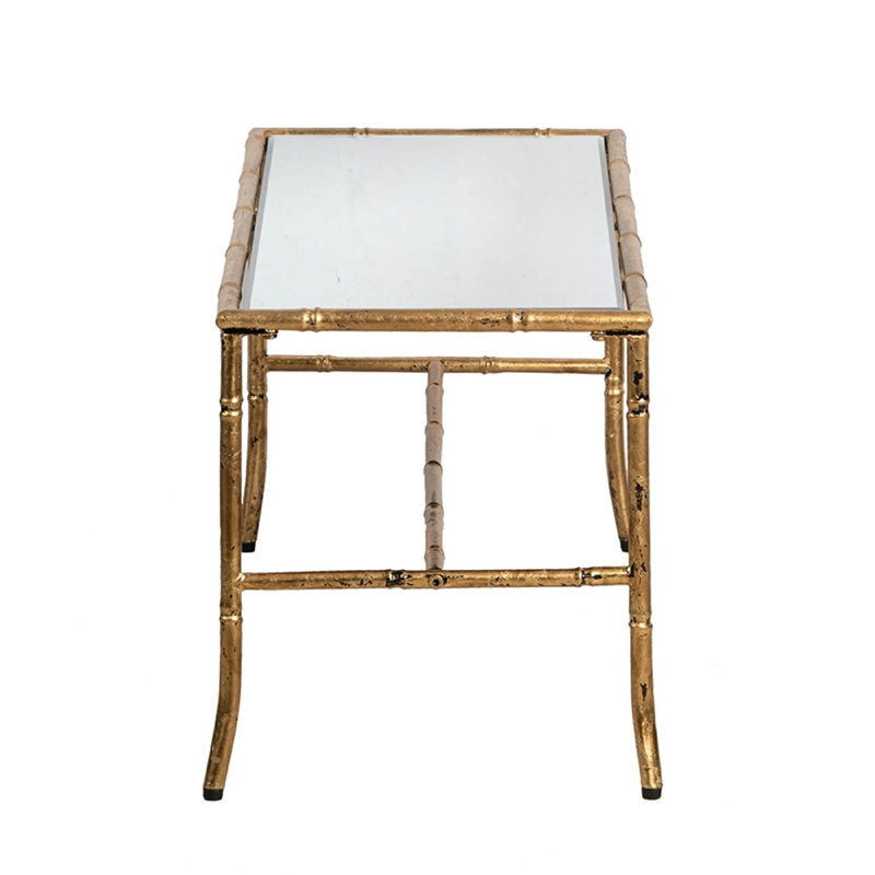 Coffee Table-36 Inch Rectangular Mirror Top-Antique Gold Iron Frame