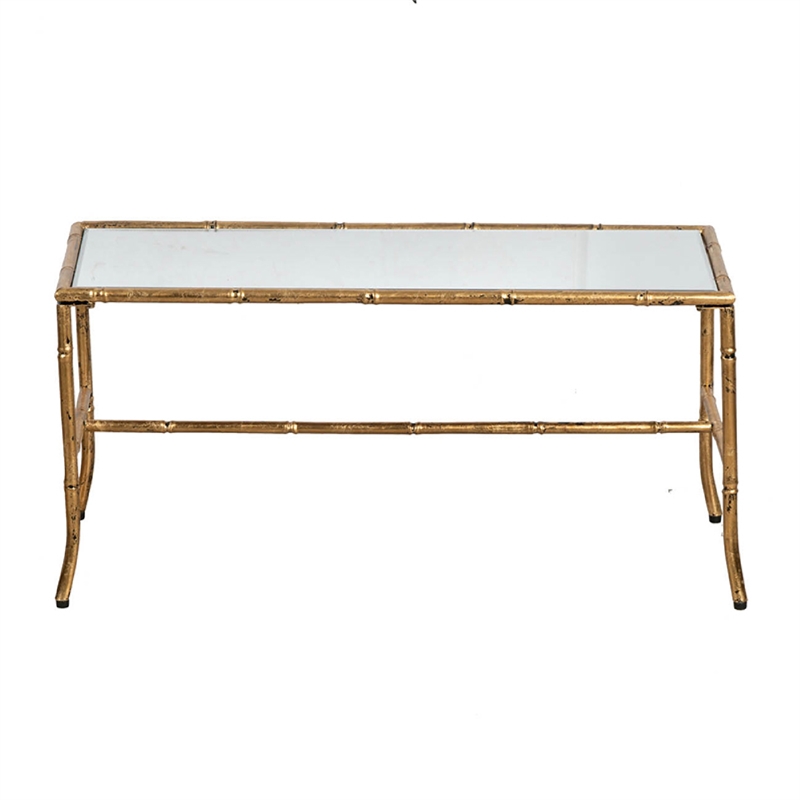 Coffee Table-36 Inch Rectangular Mirror Top-Antique Gold Iron Frame