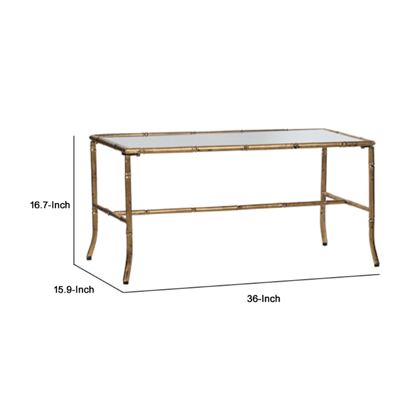 Coffee Table-36 Inch Rectangular Mirror Top-Antique Gold Iron Frame