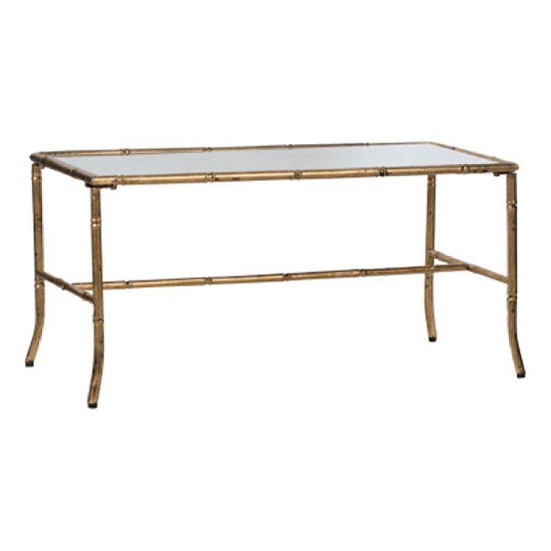 Coffee Table-36 Inch Rectangular Mirror Top-Antique Gold Iron Frame