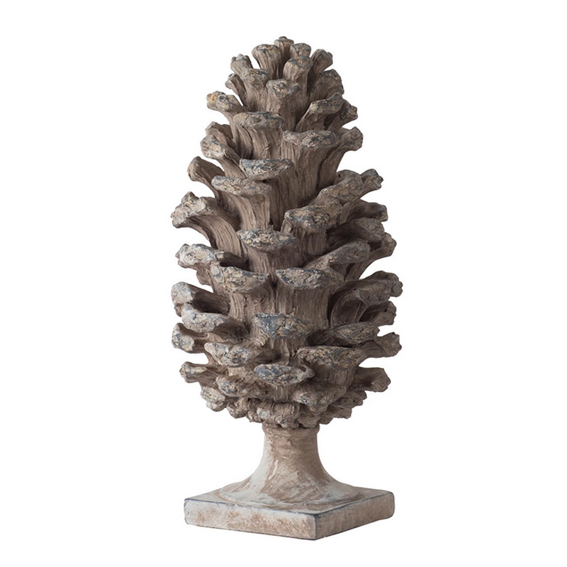 Hazel Pine Cone Accent Decor- 14 Inch Sculpture Polyresin- Gray
