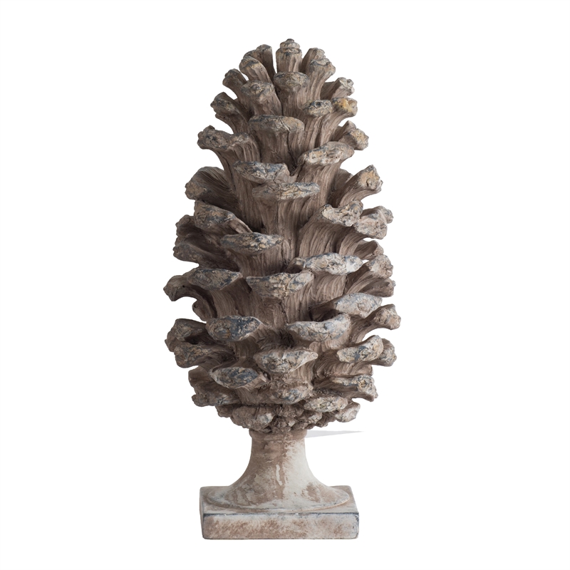 Hazel Pine Cone Accent Decor- 14 Inch Sculpture Polyresin- Gray