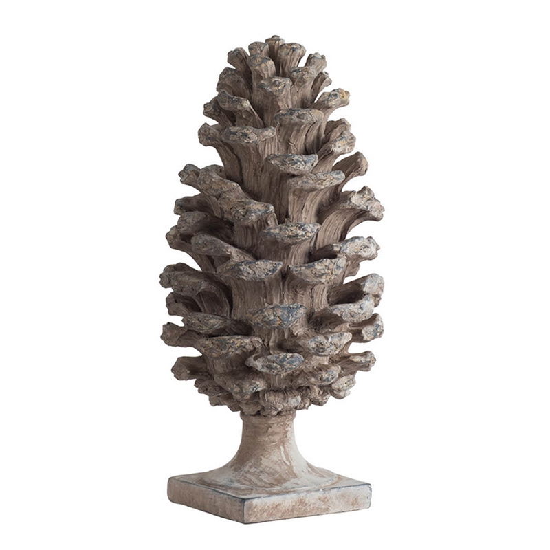 Hazel Pine Cone Accent Decor- 14 Inch Sculpture Polyresin- Gray